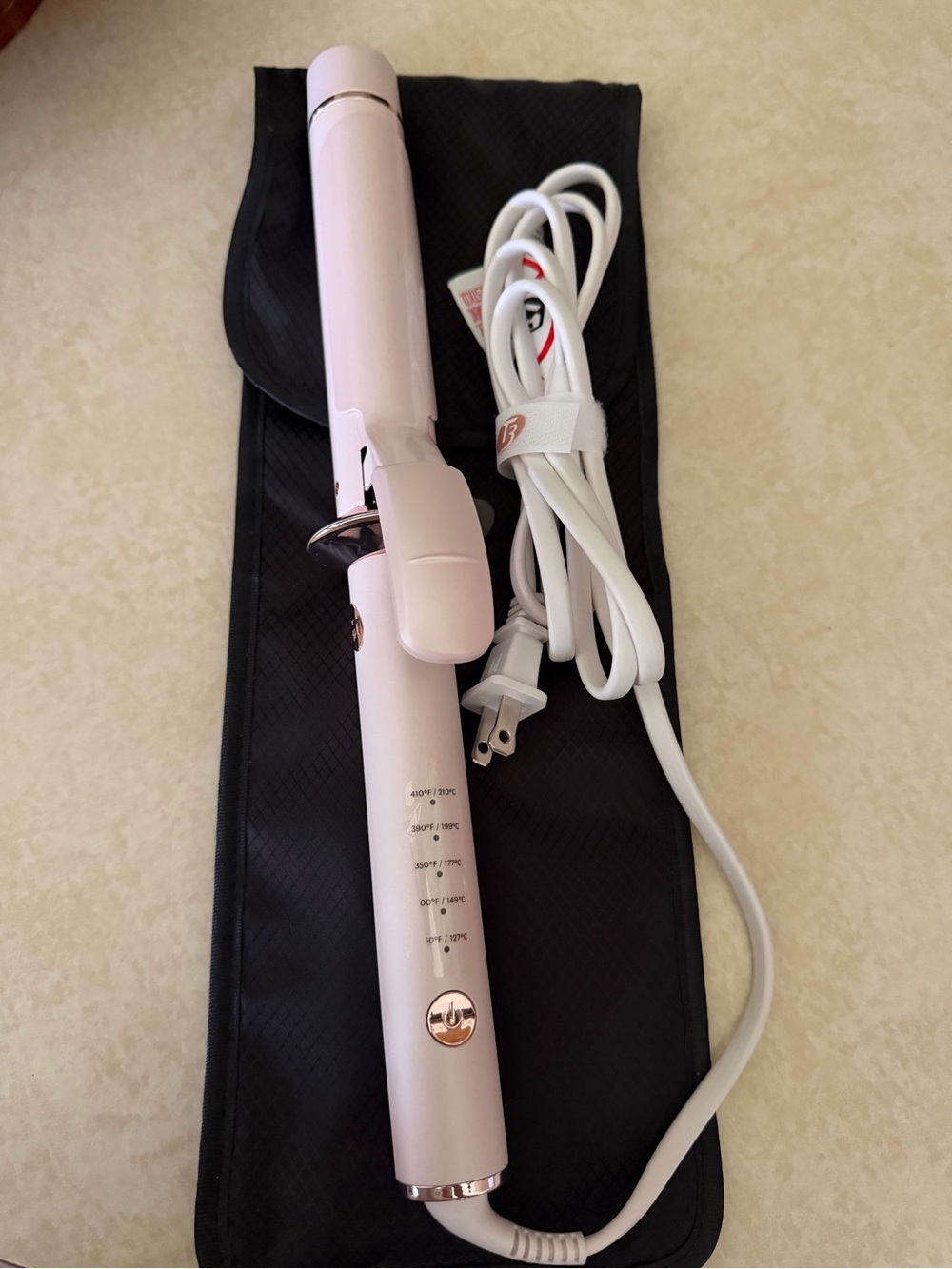T3 Pink Ceramic Hair Curling Iron with Travel Pouch